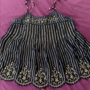 MISA Black and Gold Embroidered Striped Top